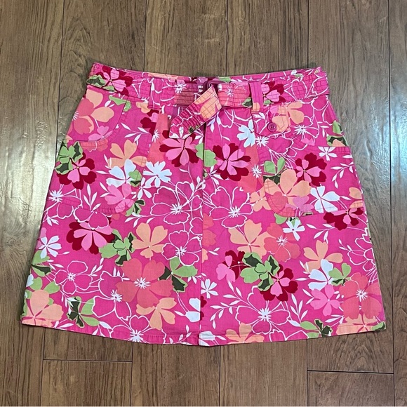 White Stag Hot Pink Y2K Barbie Tropical Hawaiian Floral Belted Cargo Skort Sz 6 - Picture 4 of 8